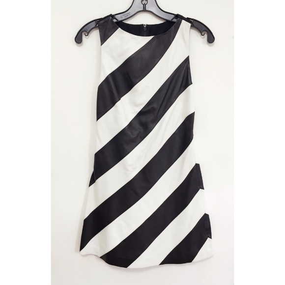NWT Alice + Olivia Luxe Lamb Leather Dress Class Black White 4 - Picture 3 of 7
